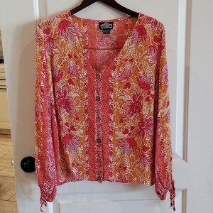 Angie Flowy Top Size Large Long Sleeves Colorful Floral Print